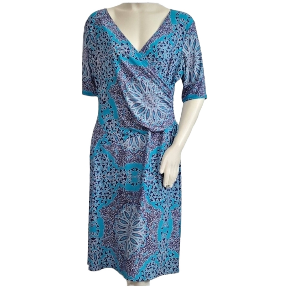 Size 16 EVAN-PICONE Blue Abstract Floral Dress